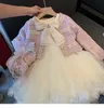 Jackor Dancewear 2st Sweet Outfits Kids Girls Princess Cloths Set Spring Autumn Children Fashion Coat +Dress Vintage Suit 230928