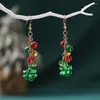 Backs Earrings Christmas Elements Fashion Red And Green Color Matching Flowers Ear Hook