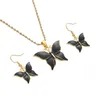 Necklace Earrings Set Ethiopian Bridal Wedding Bride Women Gold Color Enamel Butterfly Pendants Necklaces African Jewellery