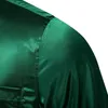 Herrklänningskjortor Green Plaid skarvning Kontrasterande färger långärmad för män designer stretch satin tuxedo skjortkläder blusar 230927