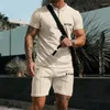 Survêtements pour hommes Summer Heavyweight Waffle POLO Manches courtes Zipper Casual Sports Shorts de haute qualité Deux pièces Se