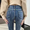 Kadınlar Kış Termal Kot Peliş Peluş Streç Denim Sıska Sıska Vintage Jeans Lady Pencil Pants Öğrencileri Ücretsiz Kargo Pantolon