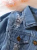 Jackets Girls' Raw Edge Short Denim Jacket WithLid Pocket Button Casual Coat Top For Children's Wear 230928