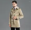 Men's Trench Coats Khaki Mens Man Double Breasted Coat Men Short Clothes Spring Autumn Slim Fit Overcoat Long Sleeve 2023 Designer