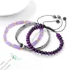 Link Bracelets 3pcs/set Fashion Rectangle Beads Set For Men Women Natural Purple Agates Hematites Bracelet Couple Healing Jewelry