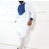 Chándales para hombres 2023 Dashiki blanco Camisa de manga larga Pantalones Vestido africano de dos piezas Cuello redondo Camiseta bordada impresa