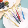 Forchette Gold Fruit Sher Bastone in acciaio inossidabile 304 Forchetta a due denti Stoviglie per bambini piccole