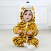 Rompers Hooded Baby Rompers Winter Flannel Costume for Girl Boy Toddler Clothes Kids Overall Animal Panda Tiger Lion Baby Sleepwear 230927