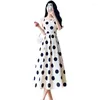 Casual Dresses 2023 Fashion Summer Polka Dot Print Slip Dress Women Off-shoulder Backless Sexy Elegant Party Midi