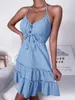 Freizeitkleider Damen Neckholder Kleid Krawatte Ausschnitt vorne rückenfrei A-Linie Party für Cocktail Beach Club Sommer Streetwear