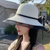 Шляпы с широкими полями, милая летняя соломенная шляпа с цветочным принтом, пляжная большая для женщин, солнцезащитный козырек, дорожное ведро, солнцезащитная кепка в корейском стиле, кепка с бантом, рыбак