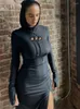 Günlük Elbiseler Kadınlar İçin Yaz Giysileri 2023 Uzun Kollu Elbise Maxi Party Club Street Giyim Out Out Side Slit Siyah