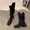 Boots 2023 New Women Pleated High Boots Autumn Winter Square Toe Side V-type Western Boots Elegant Female Shoes White Long Boots x0928