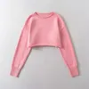 Women's Sweaters 23 Autumn And Winter Short Sweater Blouse Girl Rolled Edge Round Neck Loose Knit Pullover Crop Top