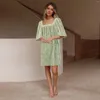 Robes décontractées Femmes Été 2023 Arrivées Vert Vintage Imprimer Manches bouffantes Vacances Boho Lâche Sweet Girls Robe de soirée