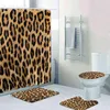 Feminino rosa fita leopardo impressão cortina de chuveiro conjunto moderno chita leopardo banho cortinas para banheiro decoração casa 211102277e
