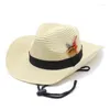 Bérets Sexy Cowgirl Chapeau avec mentonnière Western Straw Cowboy Été Shapeable Jardinage Sunhat Vacances Piscine Fête Plage Jazz Cap