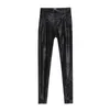 Damesbroeken Graffiti Letter Gedrukt Potlood Hoge taille Pu-leer Legging Herfst Winter Zwart Stretch Strak Damesfluweel