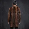 Men's Trench Coats Brown Faux Fur Jacket Mid Long Coat Men Stylish Winter Thicken Warm Parka Overcoat Soft Fluffy Fuzzy Luxury Outwear