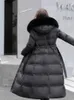 Płaszcze damskie okopy 2023 Kobiety zima X-Long Kurtka z kapturem futrzany kołnierz ciepły zagęszczony płaszcz solidny biały czarny panie parka