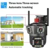 CCTV -lins WiFi IP -kamera utomhus Auto Tracking PTZ Waterproof Security System Video Camera Surveillance 3 Lens Three Screen 5K 9MP HD YQ230928