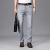 Jeans masculinos marca fina ou grossa material reto algodão estiramento denim negócios casual cintura alta luz cinza azul 230927