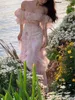 Parti Elbiseleri Vintage Floral Maxi Elbise Kadınlar Zarif Kore Yaz 2023 Moda Gece Elbise Lady Vestido Modaya Modeli Kadın Masal