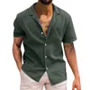 Camisas casuais masculinas camisa de botão grande masculina sólida manga curta longa atlética