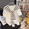 Kvinnors tröjor Navy Style Striped Shawl Patchwork Short Sleeve Thin tröja Kvinnor Casual O-Neck stickad Pullover Summer Tops 2023