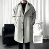 Misturas de lã masculina outono e inverno cor sólida médio comprimento tweed casaco moda tendência casual juventude lapela quente 230927