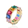 Bagues Hip Hop glacées pour hommes, bague en diamant coloré arc-en-ciel en or, cadeau 237r