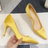 Dress Shoes Office Lady Pointed Toe Red Yellow Green Bridal Wedding Silk Satin Thin High Heels Stiletto Bride 8cm Pump O008 230927