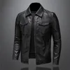 Herrläder Faux Leather Men's Motorcykel läderjacka stor storlek Ficka svart dragkedja LAPEL Slim Fit Male Spring and Autumn High Quality Pu Coat M-5XL 230927