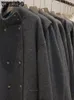 Mélanges de laine pour femmes épaissir manteau Long en laine femmes vêtements d'extérieur Vintage veste mélangée rabattue dames gris élégant manches Raglan tenue automne hiver 230927