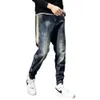 Mens Jeans Harem Pants Fashion Pockets Desinger Löst fit baggy Moto Men Stretch Retro Streetwear avslappnad avsmalnande 230927