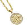 Necklaces Retro Tree Of Life Iced Out Cz Crystal Gold Plated Pendant Stainless Steel With 5Mm 27Inch Cuba Chain Necklace Fashion J235b