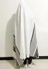 Sciarpe Tallit Prayer Shawl 55x74"140x190cm Israele Nero Argento Strisce Gadol Tzitzit per Lavare il Ferro Regalo Bar Mitzvah 230928