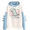 Dinossauro feminino oversized dos desenhos animados hoodie moda feminina moletom casual coreano engrossar inverno dino hoodie topos yq230928