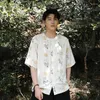 Etnik Giyim Orijinal Çin tarzı Geleneksel Tang Elbisesi Kısa kollu sıradan gömlek Erkekler Yaz Buz İpek Kırışıklık Karşıtı Gömlekler