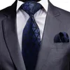 Носовые платки GUSLESON Design Silk Tie Solid Silver Black Neck Треугольный узор Клетчатый галстук и нагрудный платок Набор для свадьбы