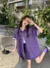 فساتين العمل 2023 American Retro Denim Short Sleeve Coat Half Skirt Set Women's Hong Kong Style Purple A-LINE Y2K GOTH