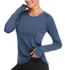 Chemises actives femmes sport à manches longues entraînement t-shirt respirant Fitness course dessus de Yoga vêtements de sport trous de pouce séchage rapide