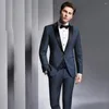 Ternos masculinos lindo terno azul marinho masculino formal negócios blazer festa de casamento noivo smoking fino ajuste 3 peça jaqueta colete calças traje homme