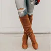 Botas de camurça marrom para mulheres 2021 novas mulheres altas grossas altas de salto confortável inverno moda joelho bota 230928