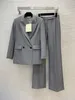 Autumn Yellow Solid Color Two Piece Pants Set Gray / Black Long Sleeve Notched-Lapel Blazers Top With High midje Flare Byxor Pants Set Two Piece Suits B3S242354