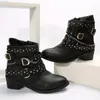 Boot's Studded Chain Decor Ankle Boots Rock Style Chunky Low Heeled Booties Side Zipper Short Boots 230928