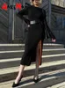 Vestidos casuais básicos casual manga longa bodycon feminino vestido maxi de malha 2023 vestido de camisola de inverno com fendas laterais magro vestido de outono feminino elegante j230928