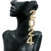 Boucles d'oreilles pendantes en cristal brillant pour femmes, pendentif fait à la main, luxe exagéré, strass, bijoux numériques, 2024