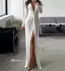 Vestidos casuais vestido elegante para mulheres em forma de v colarinho cor sólida temperamento comutando manga longa magro plissado saia de comprimento médio