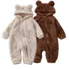 Rompers Winter ciepłe z kaptury dziecięce rompers dla chłopców dziewczęta niedźwiedzie o polaru szoski niemowlę Jescuits piżamą toddler sutak ogółem 230927